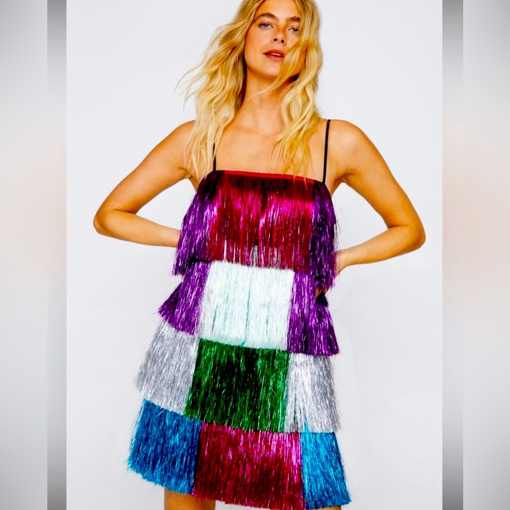 Nasty Gal tiered tinsel dress. NWT. Never worn.